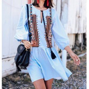 H&M Embroidered Cotton Light Blue Dress Size 6